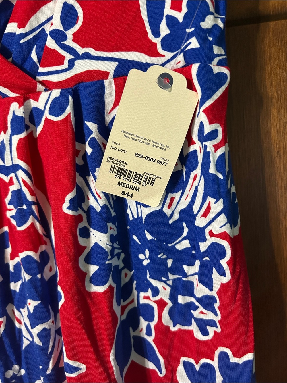 St. John's Bay Red & Blue Floral Midi Dress - Picture 3 of 5